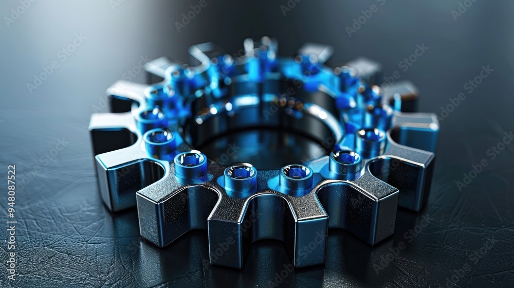 Poster blue and silver gears interlocking representing teamwork and collaboration