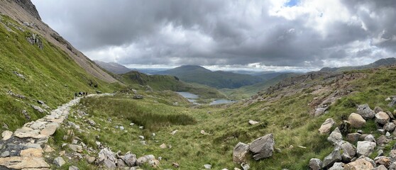 Snowdonia landscape with mountains and clouds