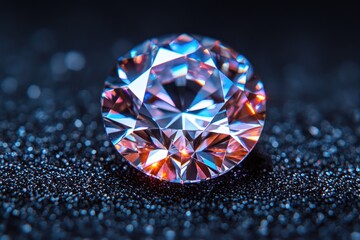 Large brilliant cut diamond sparkling on black background