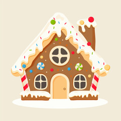 Christmas gingerbread house, candy house. Vector illustration, flat style