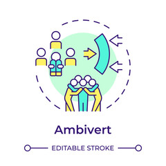 Ambivert multi color concept icon. Relationship, communication. Self isolation. Round shape line illustration. Abstract idea. Graphic design. Easy to use in infographic, presentation