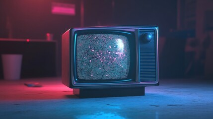 Antique TV Showing Fuzzy Static Signal Interruption