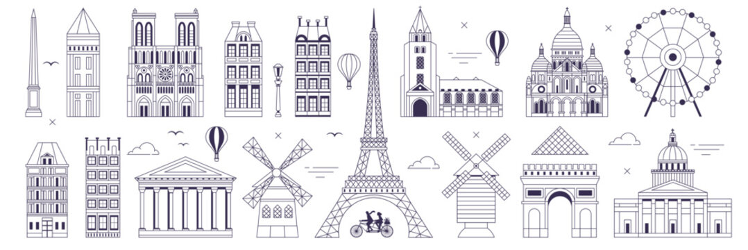 Travel Paris Web Banner with Popular Landmarks