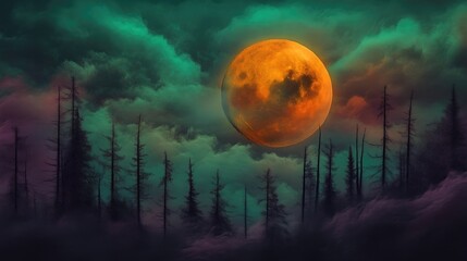 Spooky Forest Under a Full Moon Glow