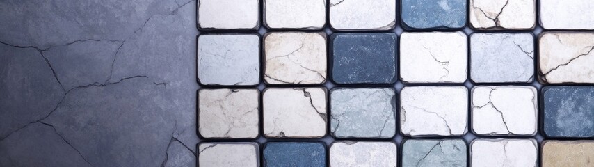 Mediterranean Blue and White Tile Textures, seamless patterns showcasing intricate designs, perfect for a serene and clean backdrop, evoking coastal elegance and tranquility.