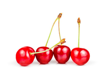 Sweet cherry fruits isolated on a white background, contour