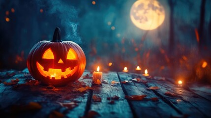 Obraz premium Creepy Halloween Pumpkins in Eerie Light