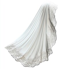 A wedding veil clipart, bridal accessory, flat design, with lace edges and a soft white hue, isolated on white background