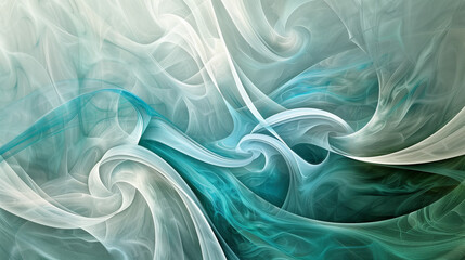 Obraz premium Dreamy abstract design with swirling teal and white hues, evoking a sense of fluidity and ethereal beauty.