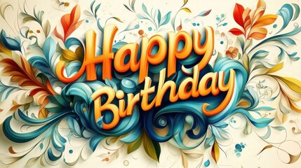Fototapeta premium Celebrate in Style: Gorgeous Happy Birthday Typography and Floral Design for Special Occasions