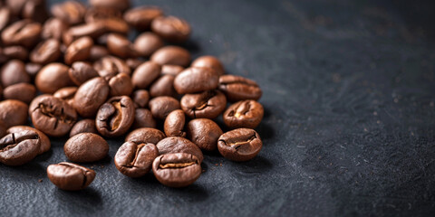 Naklejka premium A pile of roasted dried coffee beans studio shot good for product and marketing with some copy space or for background and backdrop 