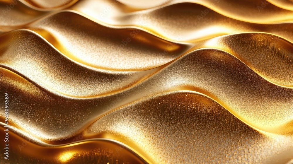 Poster golden wave patterns in 3d with a shimmering effect, offering a luxurious and high-quality appearanc