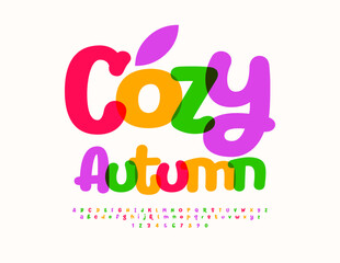 Vector cute flyer Cozy Autumn. Funny Colorful Font. Bright Creative Alphabet Letters and Numbers set.