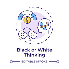 Black and white thinking multi color concept icon. Negative thinking, positive thoughts. Round shape line illustration. Abstract idea. Graphic design. Easy to use in infographic, presentation