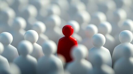 A red figure stands out in a crowd of white silhouettes, symbolizing uniqueness