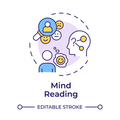 Mind reading multi color concept icon. Negative thinking. Emotions guessing. Feelings recognizing. Round shape line illustration. Abstract idea. Graphic design. Easy to use in infographic