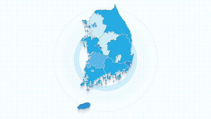 Blue Map of South Korea, South Korea map with borders of the states, country high detailed illustration map.