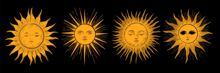 Vector illustration set of moon phases. Different stages of moonlight activity in vintage engraving style. Zodiac Signs	