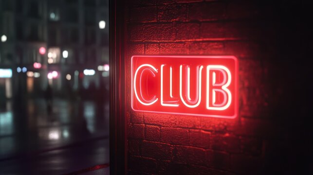A vibrant neon 'CLUB' sign glowing against a dark background, inviting nightlife enthusiasts to enjoy the atmosphere.