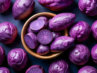 Obraz premium purple eggplants on a market,Ai generated 