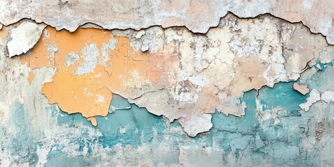 Obraz premium Artistic interpretation of a weathered wall showcasing layers of peeling paint and colors