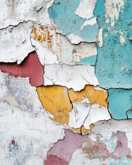 Obraz premium Artistic abstract view of a weathered wall showcasing vibrant layers of peeling paint