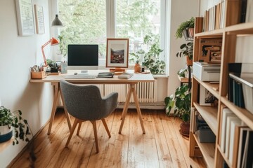 Empty white poster on bright office wall