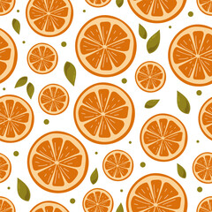 Seamless pattern background with colorful cartoon juicy oranges vector illustration