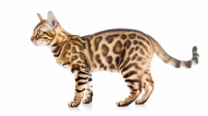 Bengal cat against a plain white background.