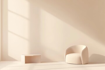 Stylish contemporary minimalistic Japanese interior in beige tones. Home fashion 2023. Photorealistic illustration.