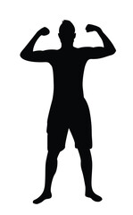 Silhouette of a Slim Young Man Showing Muscles. Athletic people and sports concept vector