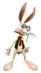 3D Rendering Cartoon Rabbit on White