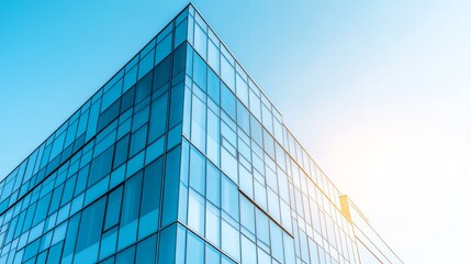 Obraz premium A tall building with many windows and a clear blue sky in the background