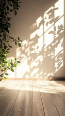 A room with a large plant and a window