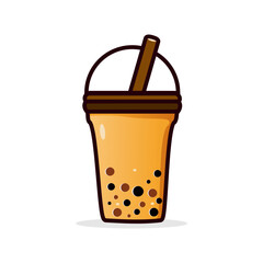 Bubble tea logo design vector illustration template with white background milk tea with shadow
