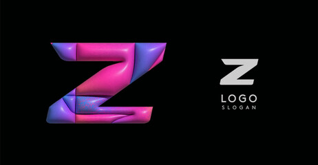 Sporty 3D bubble letter Z, puzzle-like volume effect, vibrant Memphis-style cutout logo, glossy colorful design for dynamic youthful logos, shiny colored. Vector illustration