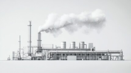 A geothermal power plant operates efficiently, producing renewable energy while steam billows from its vents into the air