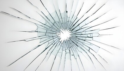 Obraz premium Shattered Glass Broken Impact Point Sharp Edges Thief Window Bullet White Background