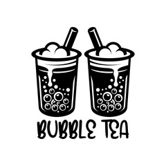 Bubble tea logo vector illustration template lettering icon black and white