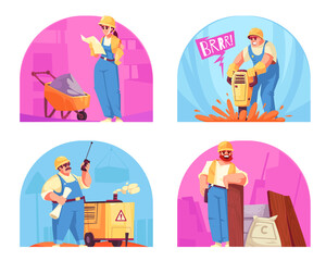 Construction workers illustrations in flat design