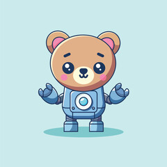 Cute Bear Robot Cyborg Cartoon Vector Icon Illustration. Animal Technology Icon Concept Isolated Premium Vector. Flat Cartoon Style