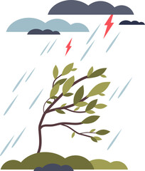 Obraz premium A tree bends in a storm with lightning, symbolizing fury and chaos.
