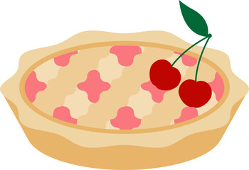 Illustration of a vegan pie with a lattice crust design, adorned with cherries on top, symbolizing a cruelty-free dessert option.