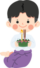 Kid boy in Thai traditional costume  Loy Krathong