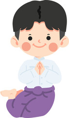 Kid boy in Thai traditional costume greeting