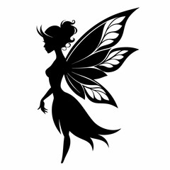 Beautiful fairy side view silhouette black-filled vector Illustration. fairy silhouette collections on a white background. Cute fairy