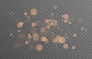 Vector glowing bokeh png. Glowing sparkles png. Golden bokeh. Christmas light, light effect. Blurred background.