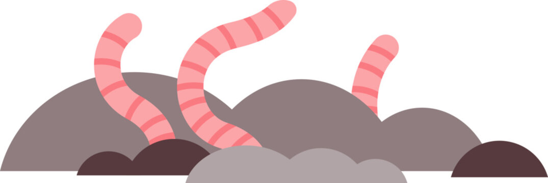 Cartoon worms in soil, symbolizing soil health and vermicomposting.