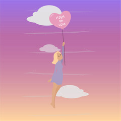 High on Love - Vector Art of a Woman Floating with a Balloon