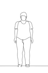 full length plus size man standing in t-shirt and pants - one line art vector. concept plus size male model, male plumpness